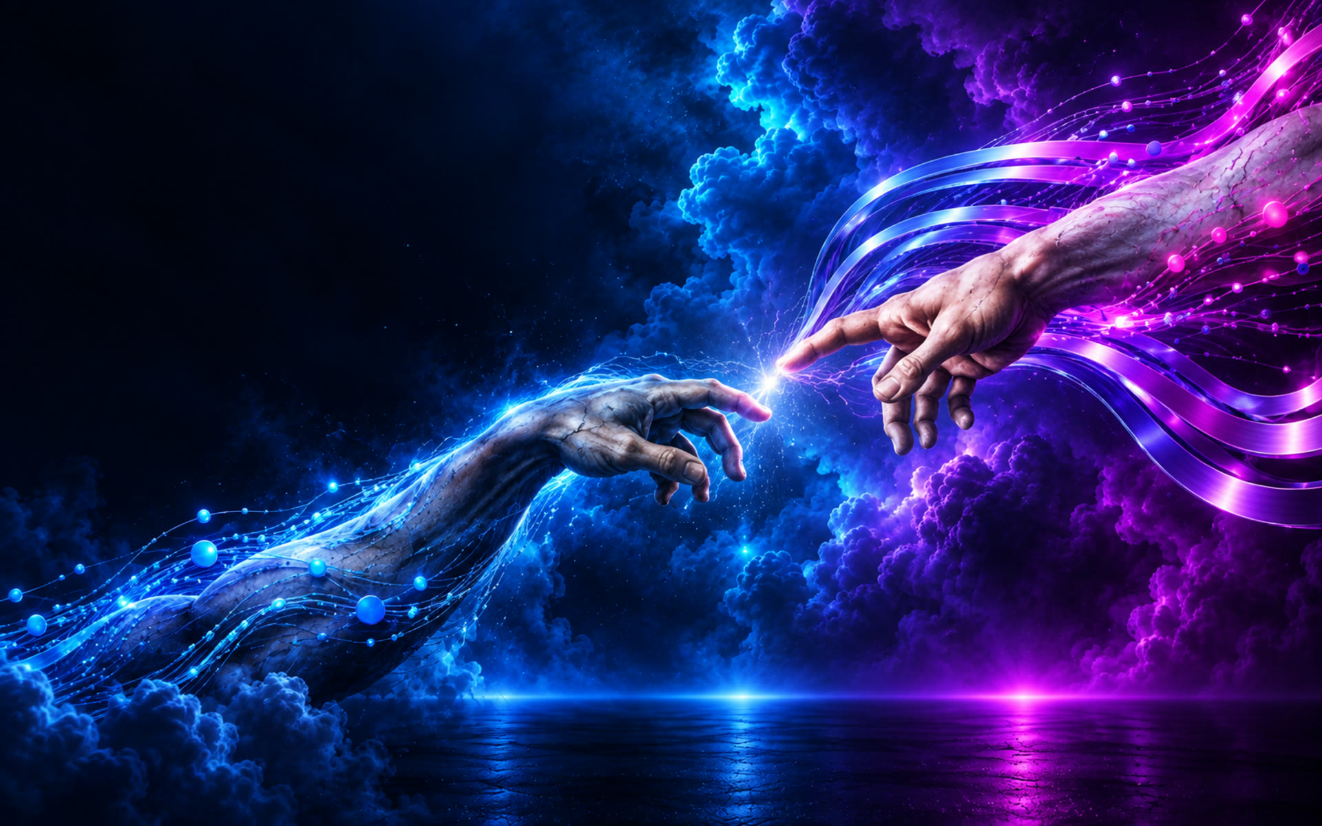Two hands reaching towards one another